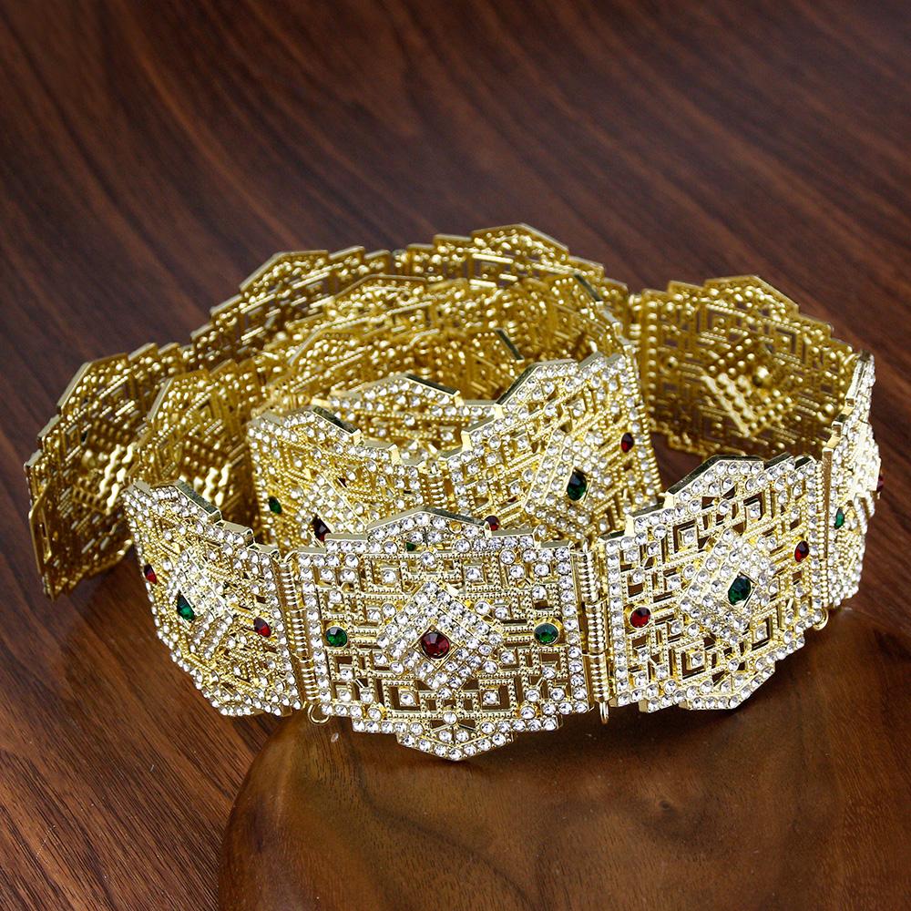 

Элегантный металлический пояс золотого цвета, цепочка для тела для женщин, кристаллические этнические свадебные украшения красный/зелёный