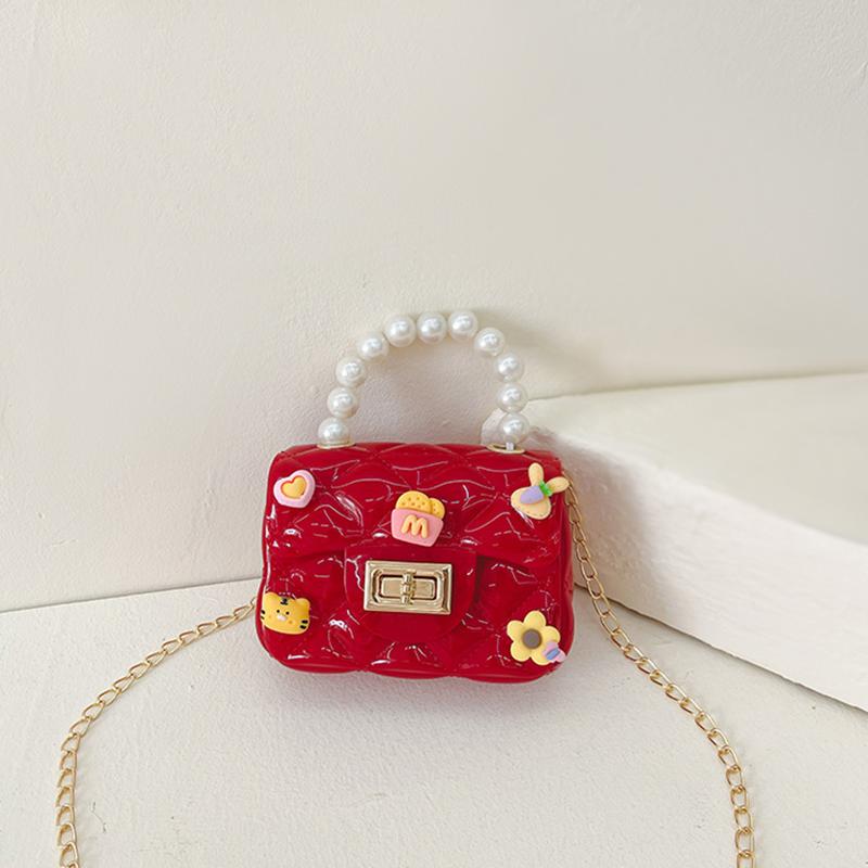 Baby Girl's Bag Bead Handle Shoulder Bag Children's Crossbody Bag Kids Bag With Self-Adhesive Patch