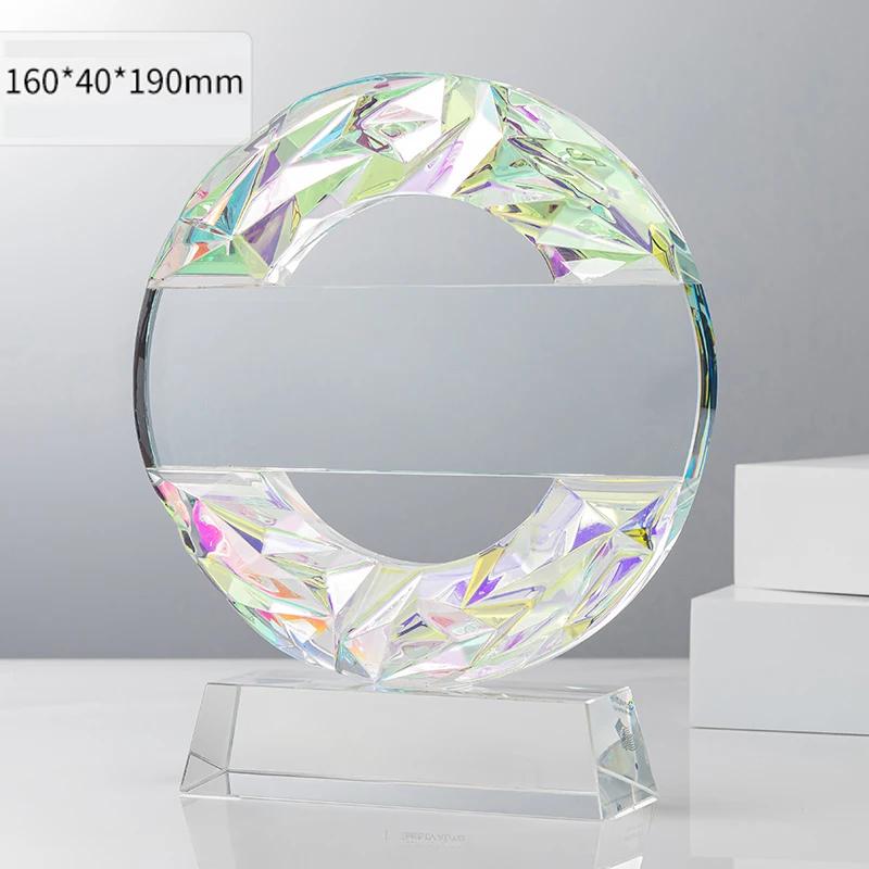 Customized Circular Crystal Trophy Company Annual Meeting Excellent Employee Souvenirs Home Decoration Craft Lettering Medal 1Pc