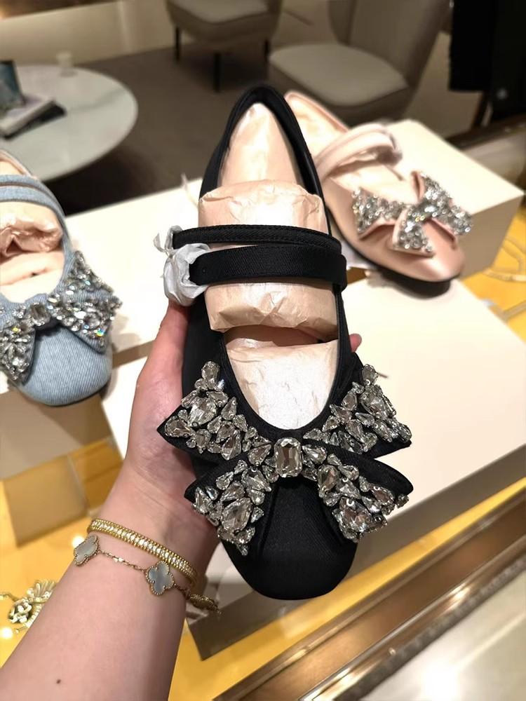 Fashion Bow Crystal Women Square Toe Sandals Flats Marie Janes Shoes Elegant Summer 2025 Trend Dress Party Shoes Lolita Loafers Zapatos