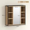 Badezimmerspiegel-Schrank, 6 offene Fächer, 3-stufiges Regal, Wandmontage, Eiche