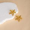 European Retro Geometric Leaf & Heart Stainless Steel Stud Earrings