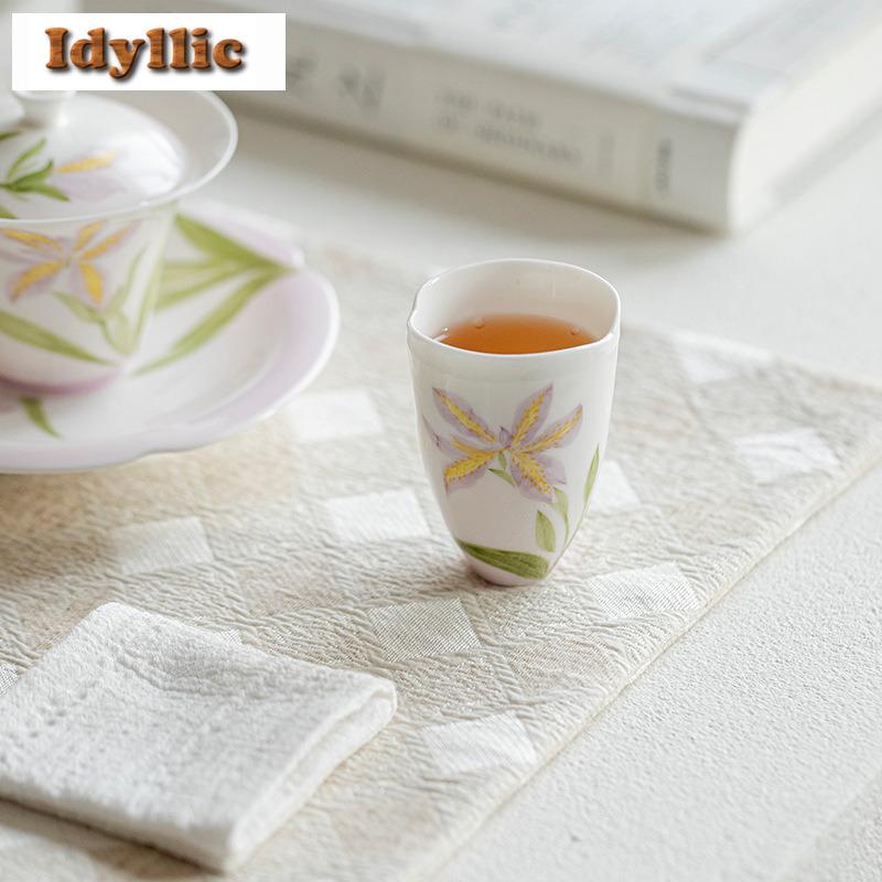 2pc/lot Hand-painted Purple Smoke Iris Teacup Creative Tea Bowl Cute Cup Tea-tasting Personal Cup Chazhan Master Cup Teaset 65ml