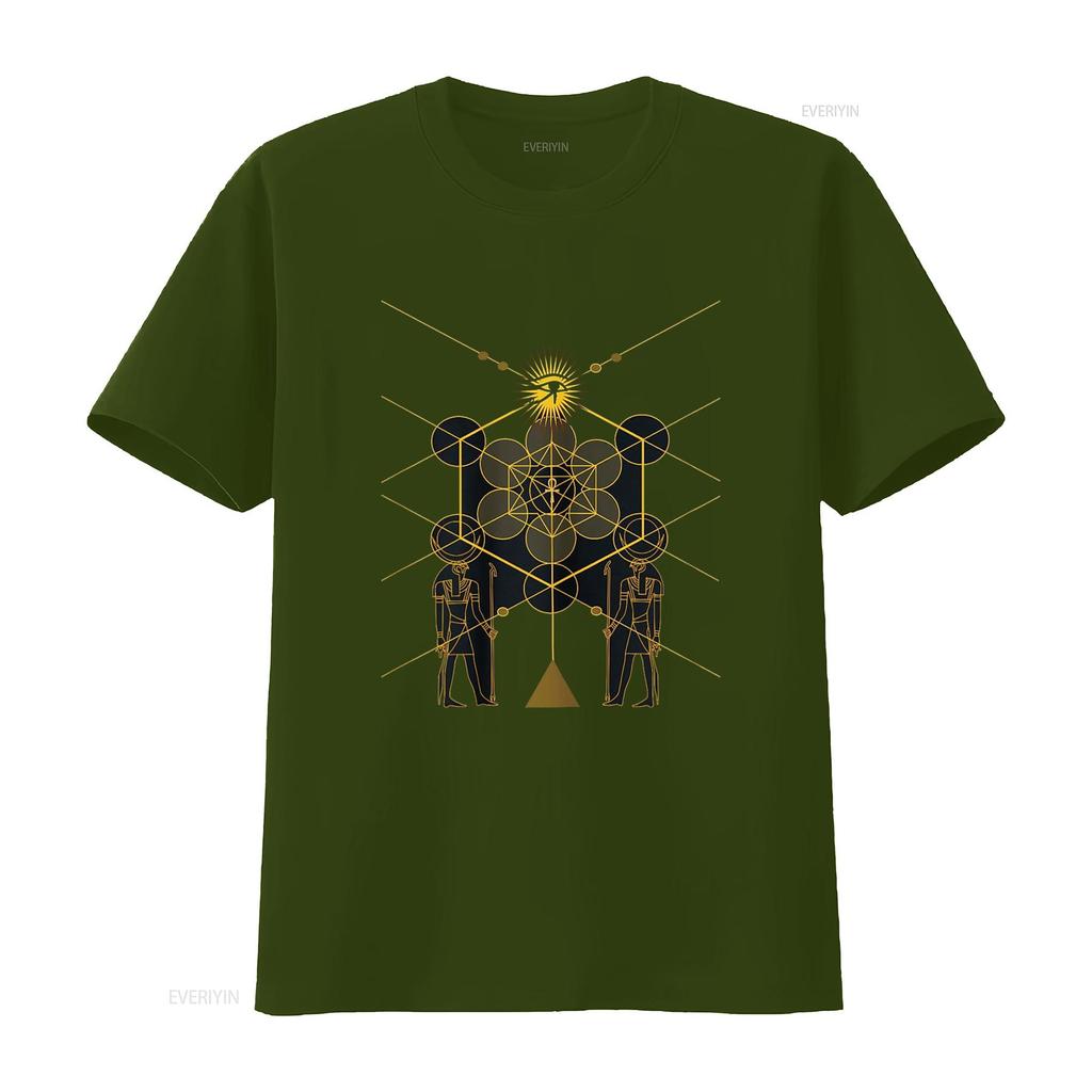 Sacred Geometry Science Egyptian HORUS HERU T Shirt Vintage Washed Homme Top For Everyday Wear Unisex Casual Slightly Stretched