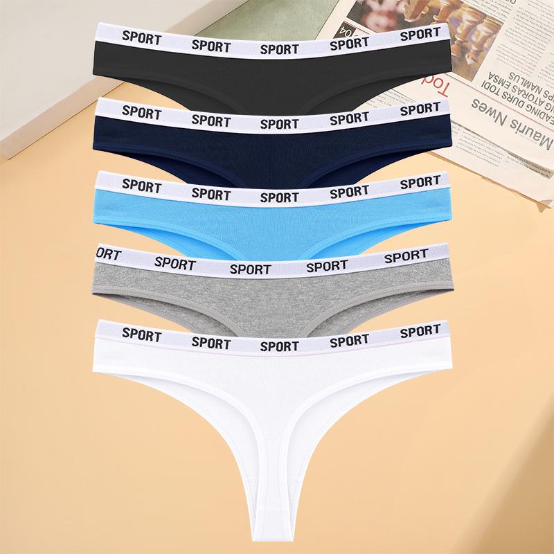 FINETOO 5pcs/Set Sexy G-String Low Waisted Sexy Antibacterial Bag Buttocks Underwear for Women Simple and Comfortable Breathable Letter
