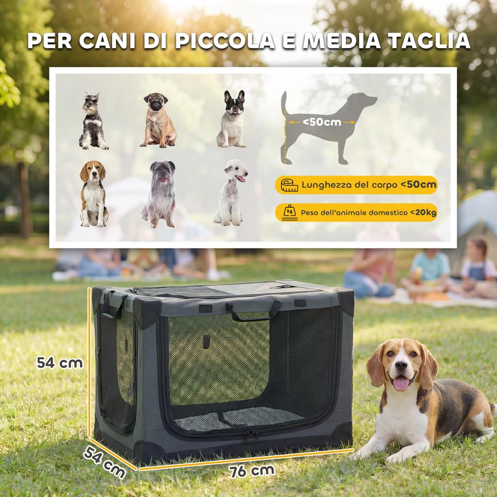 Soft Foldable Dog and Cat Carrier with Cushion, Washable Cover, Doors, Breathable 600D Oxford, 76x54x54 cm, Green