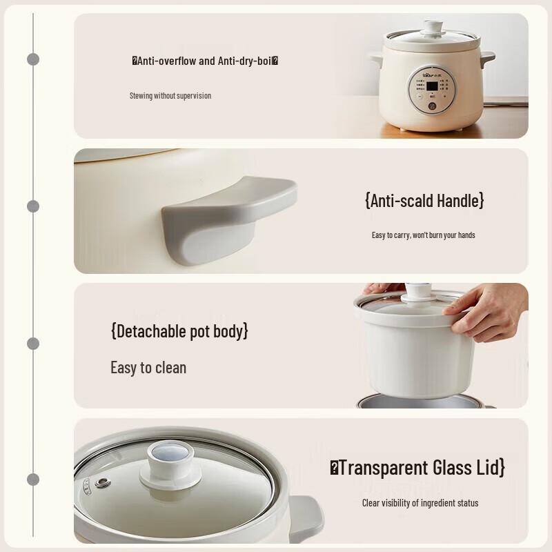 Bear 1.5L Multifunction Electric Stew Pot CN plug (adapter included)