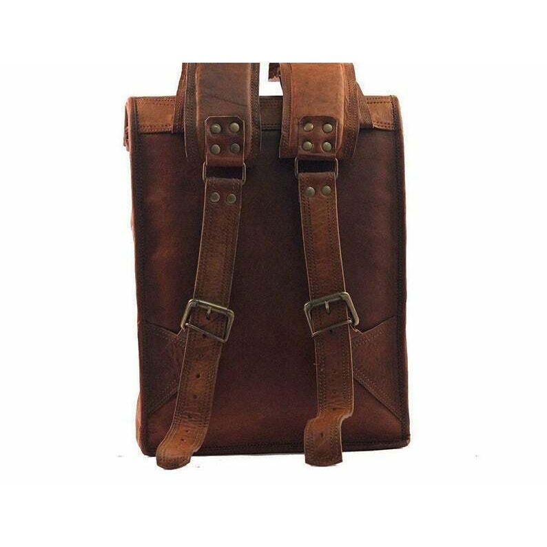 Mens Vintage Genuine Leather Laptop Backpack Rucksack Messenger Bag Satchel NEW
