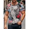Men's Digital Printed T-shirt Featuring an Anime Girl Image with Graffiti Art, Stylish Casual Streetwear