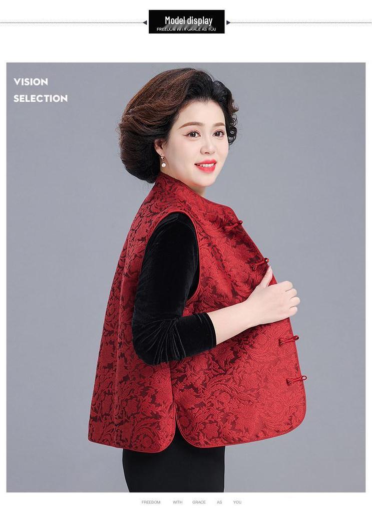 Elegant Red Spring Cardigan Vest for Middle-Aged Women