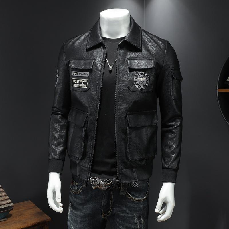 Padded Thick Male Casual Cardigan Autumn Winter Men Lapel Faux Leather Jacket Outerwear Fashion Streetwear Solid Motorcycle Coats
