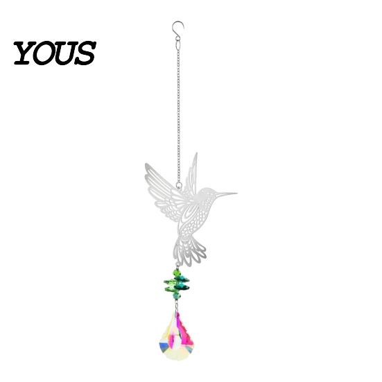 Sun Catcher Hanging Metal Hummingbird Suncatcher, Faux Crystal Prisms Window Multi-layered Suncatcher Rainbow Maker Ornament for Garden, Home