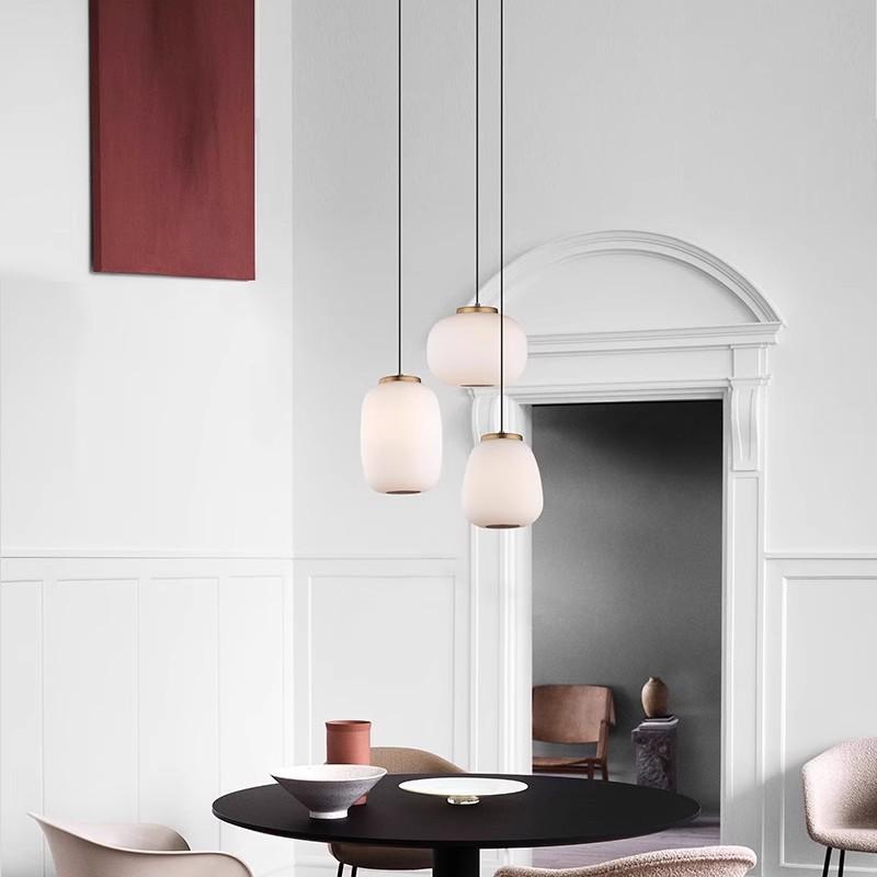 Modern Milky White Glass Pendant Lamp Nordic LED Dining Table Hanging Lamp Living Room Kitchen Bedroom Glass Ball Pendant Light