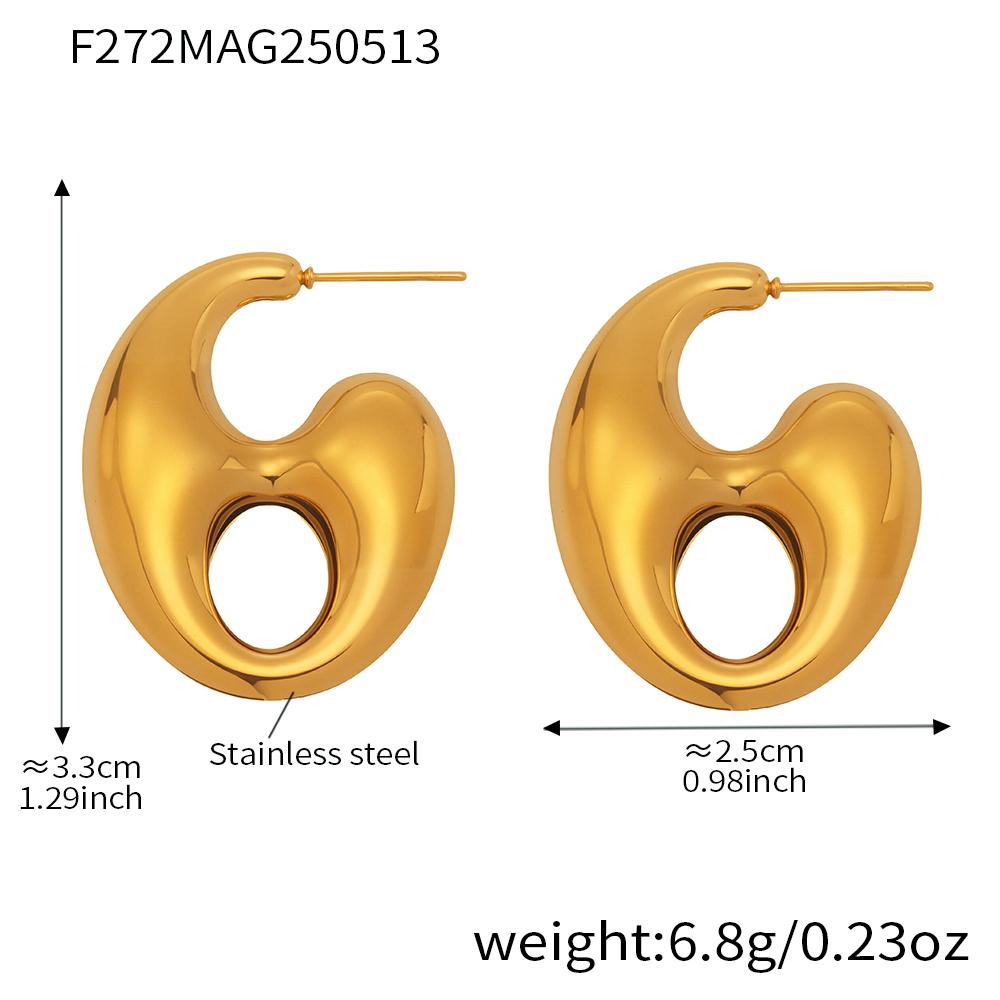 Stainless Steel Chunky Earrings For Women 18k Gold Plated Waterproof Non Tarnish Women's Coffee Bean Shaped Dangle Hoop Earring