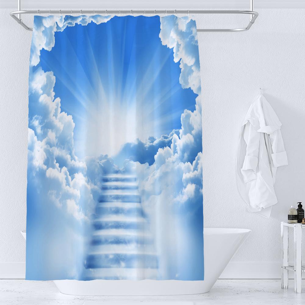 

Занавеска для душа «Голубое небо и белые облака» для украшения ванной комнаты, водонепроницаемая, с принтом природных пейзажей, занавеска для ванной с 12 крючками W90xH180cm