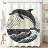 Black White Whale Print Shower Curtain Bathroom Decor, Modern Waterproof Fabric for Home Bath Tubs