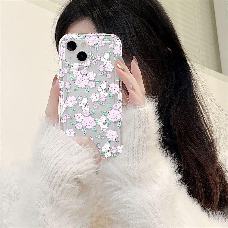 Small Fresh Flower Rabbit Is Suitable for iPhone17promax Mobile Phone Case Apple 16 Large Hole 14/13 Anti-drop 15