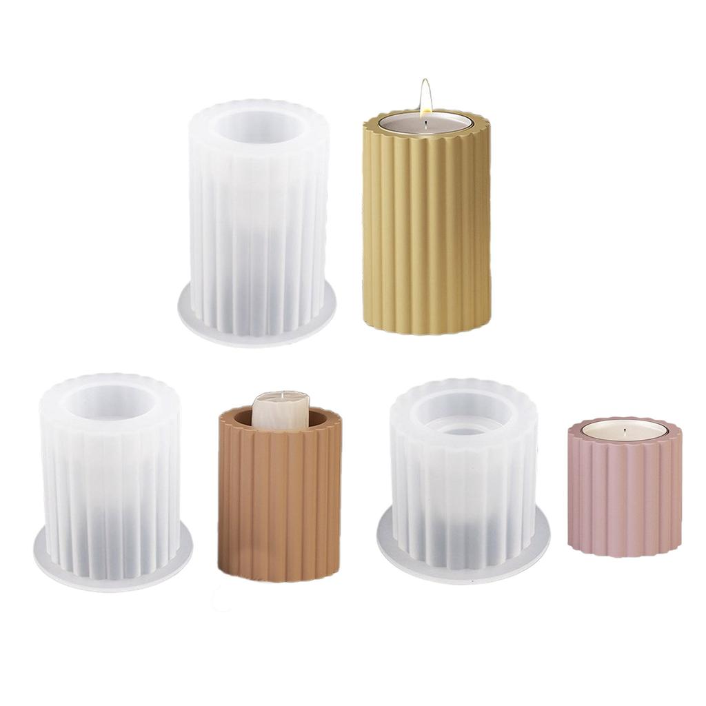 Candle Holder Resin Molds Striped Cylindrical Candlestick Silicone Mold Unique Candle Stand Epoxy Casting Mould DIY