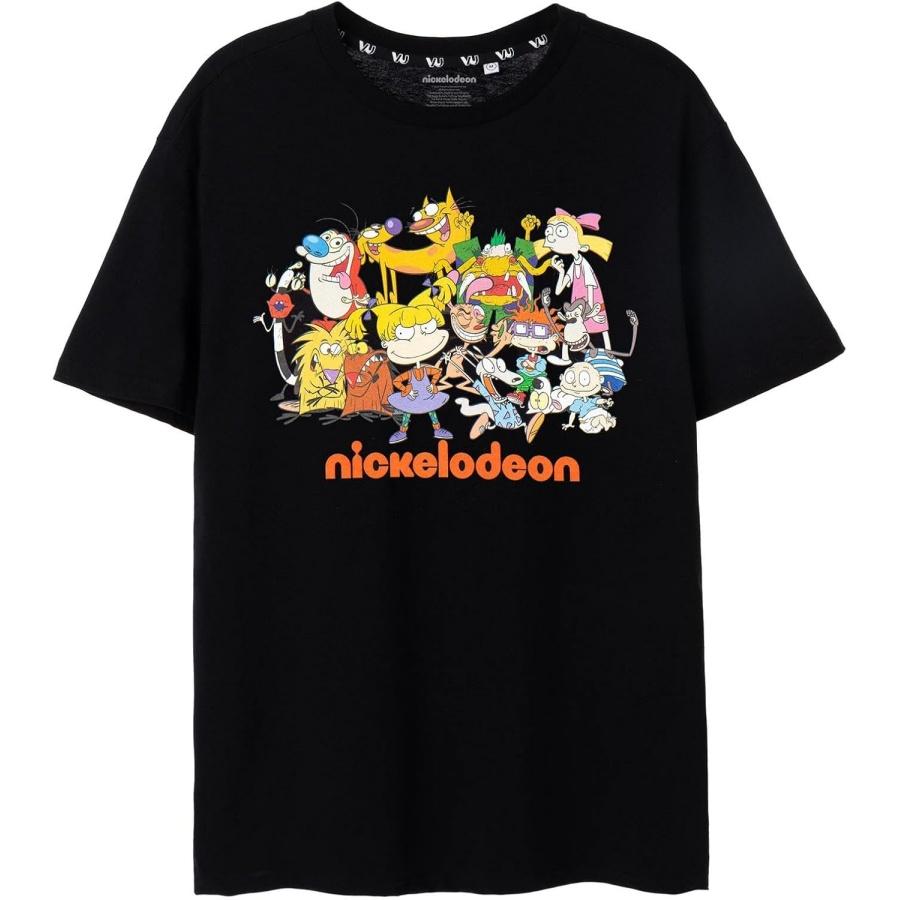 Nickelodeon Adults Short Sleeve T-Shirt _ Classic Cartoon Group Black Graphic Tee _ Retro Lightweight Top Nostalgic Gift S