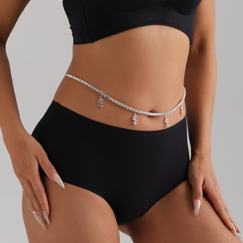 Fashion Hip Hop Rhinestone Claw Chain Dollar Symbol Pendant Single Row Diamond Chain Waist Chain Waist Jewelry Spice Girl