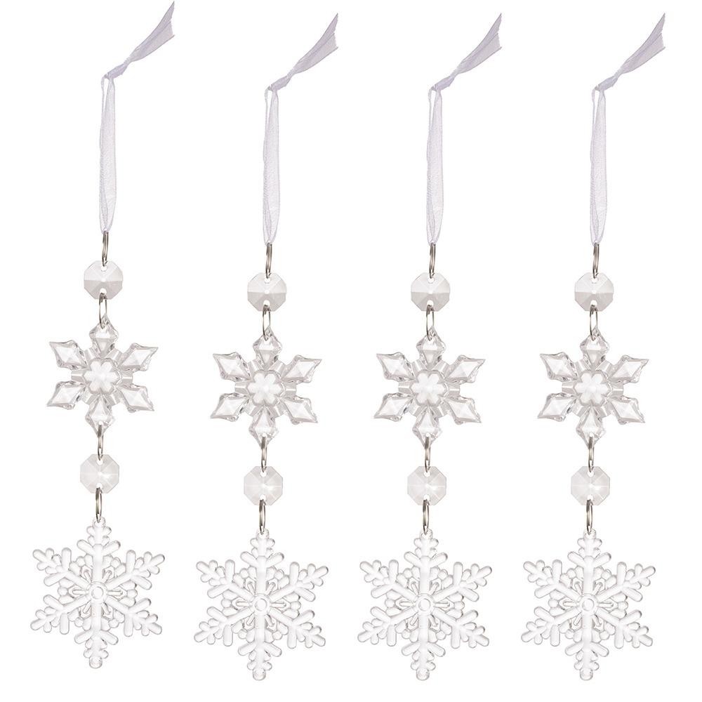 4pcs Colorful Snowflake Ice Strip Pendants Xmas Tree Hanging Ornament  Winter Party Home Decor