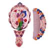 Vintage Folding Hand Mirror with Carved Comb Portable Travel Long Handle Metal Makeup Mirror Women Decorative Handheld Desk Vanity Mirror