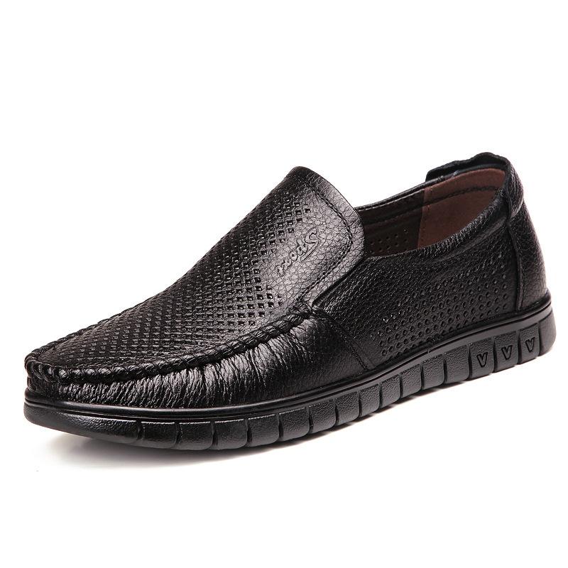 Spring and Autumn Men's Shoes One Pedal Business First Layer Cowhide Men's Versatile Breathable Casual Leather Shoes Driving Shoes