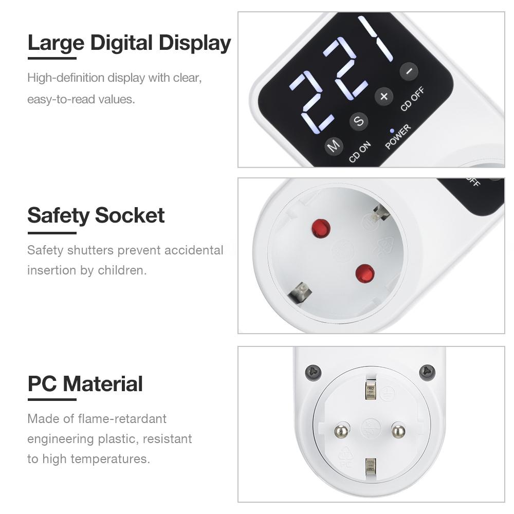16A 230V Digitalanzeige Spannungsschutzschalter Spannungssteckdose mit Hoch-/Niederspannungsschutz Countdown-Modus Speicherfunktion