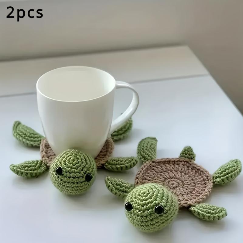 2pcs Turtle Coasters, Funny Hand Knitted Coasters, Cute Turtle Shape Coasters, Desktop Decorations, Gifts,Insulated Coasters,Office Coasters