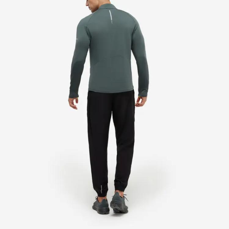 Decathlon KIPRUN 500 Series Sweat-wicking Quick Dry Breathable Sports Raglan Long Sleeve T-Shirt Men's Dark Gray Green