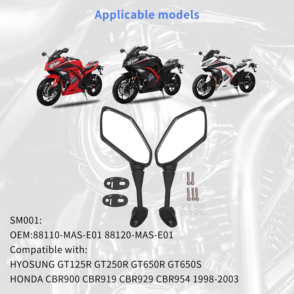 AHL Rückspiegel Seitenspiegel Kompatibel mit Hyosung GT125R GT250R GT650R GT650S/HONDA CBR900 CBR919 CBR929 CBR954 1998-2003, 88110-MAS-E01