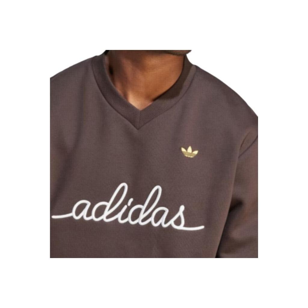 Adidas Originální Pěkná Vyšívaná Mikina s Potiskem Písmen Pruhované Manžety Výstřih do V Dlouhý Rukáv Pánská Mikina Tmavě Hnědá IR7594