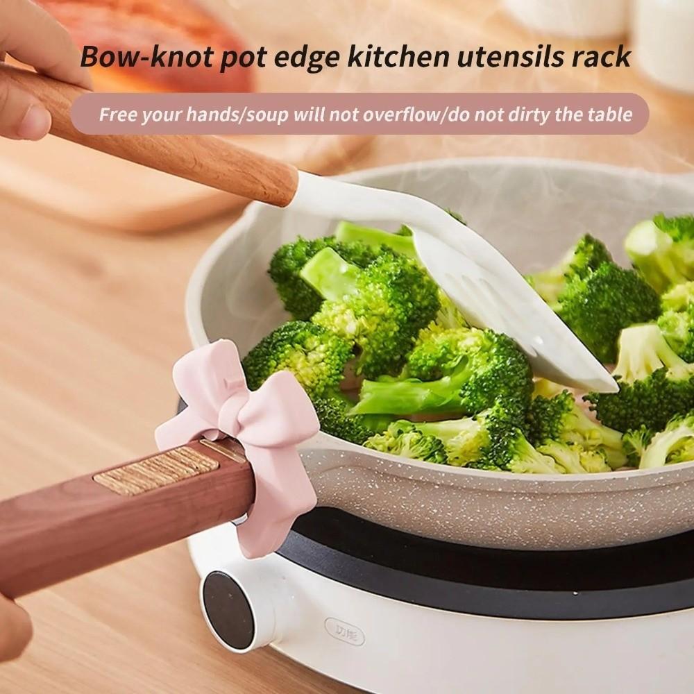 Bow-knot Silicone Spoon Holder Silicone Construction Pan Clip Rack Convenient Spoon Rest  Cooking