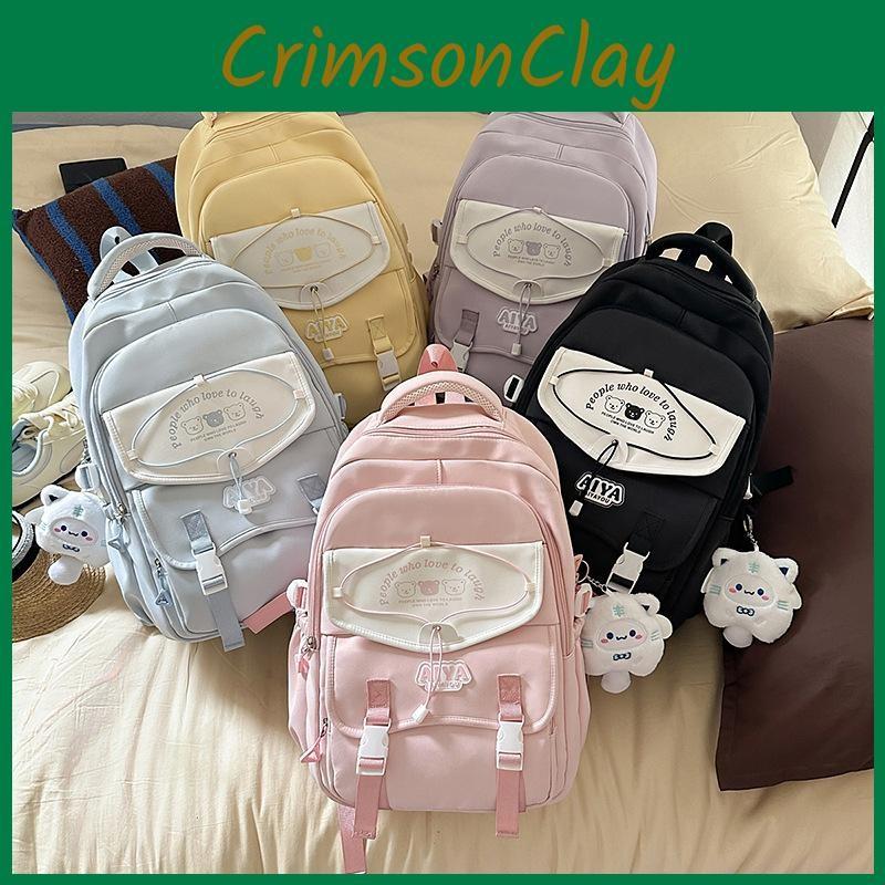 Large Capacity Cute Backpack With Bear And Letter Print Decoration Daily For