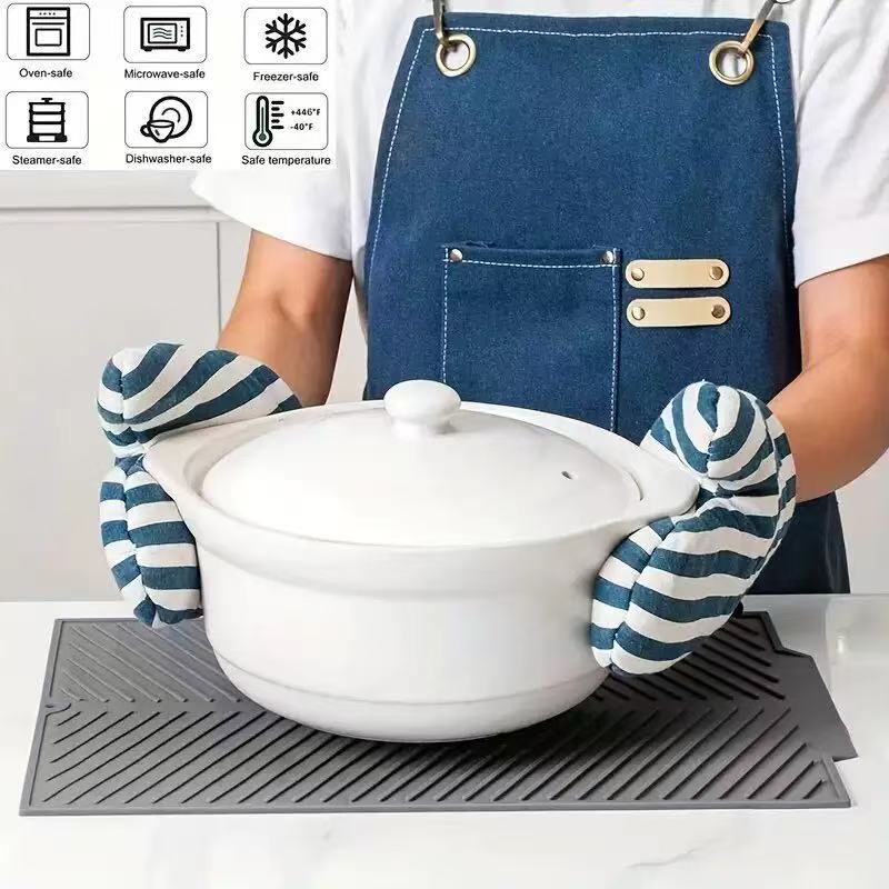 Silicone Dish Draining Mat Eco Friendly Dish Drying Mat Kitchen Counter Anti-Skid Heat Insulation Pad Sink Drainer Mat Dense Dra