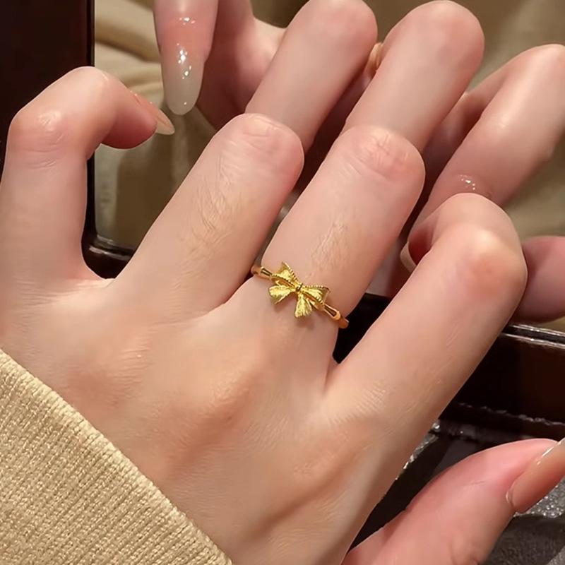 Glossy Simple brushed bowknot Female Ring antique gold craftsm sweet style fashion charm ring party fine  gift
