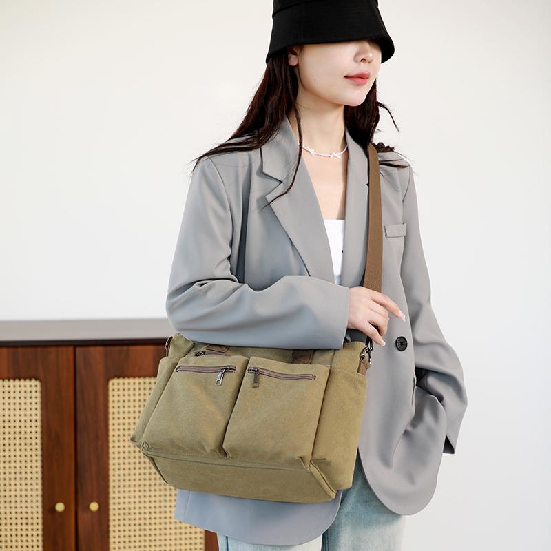 Dámská všestranná plátěná taška tote - Velkokapacitní crossbody batoh na cestování, nakupování a do kampusu