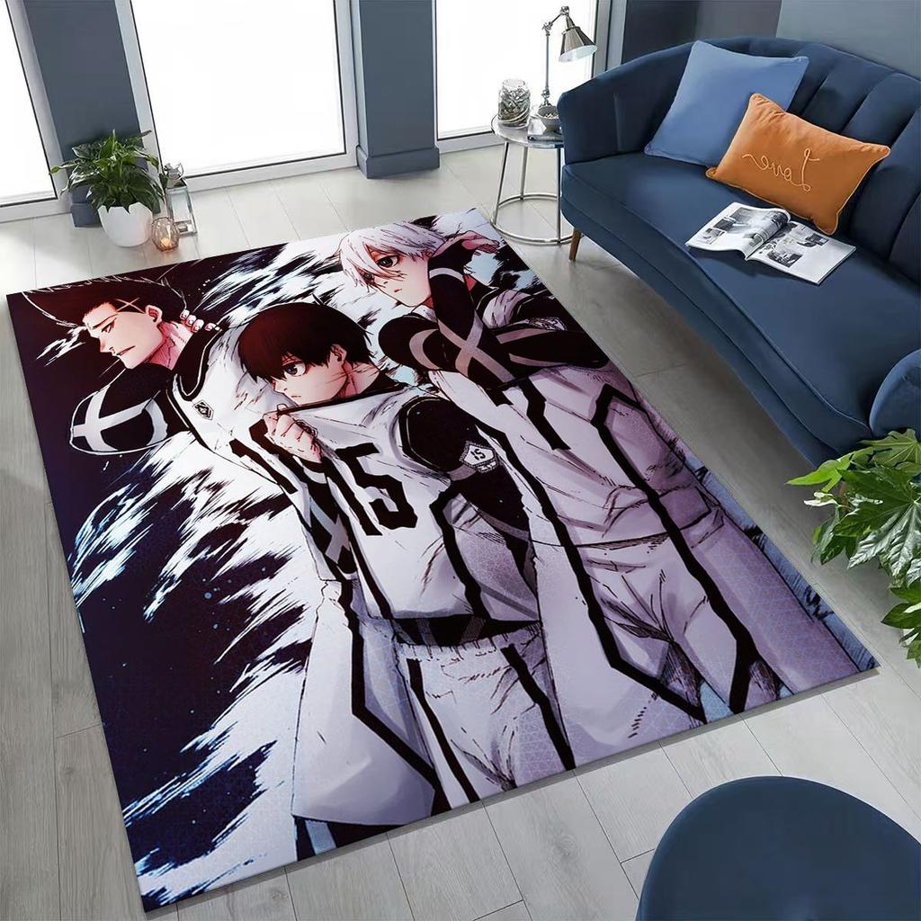 Cartoon BLUE LOCK Fußball Anime Isagi Teppich für Schlafzimmer Wohnzimmer Sofa Zuhause Fußmatte Dekor, Große Kinder Spiel Rutschfeste Bodenmatte
