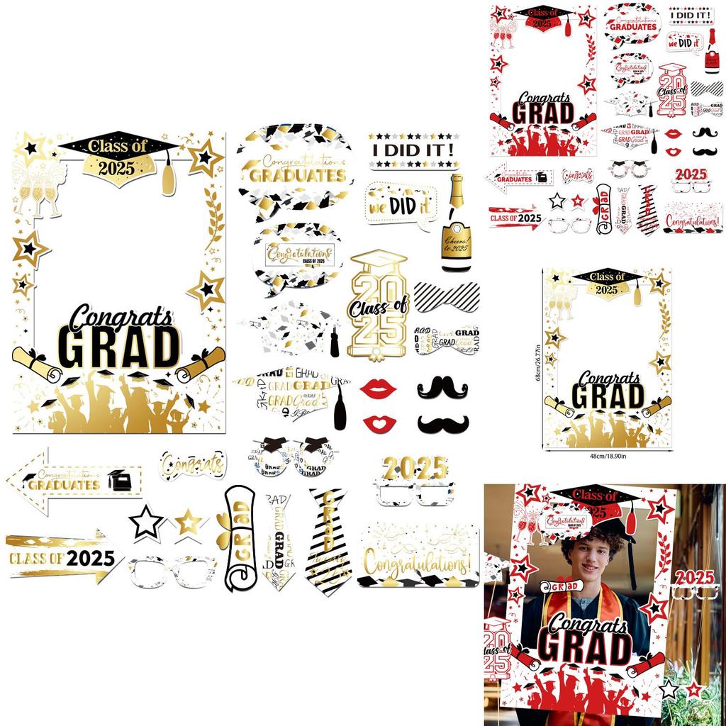 Graduation Photo Booth Props Set With 26pcs Paper Handheld Frames For Party Decorations