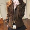 Damen Braun Revers Arbeitsjacke, Herbst/Winter, Petite, Kurz, Stilvoll, Amerikanischer Stil, Tailliert