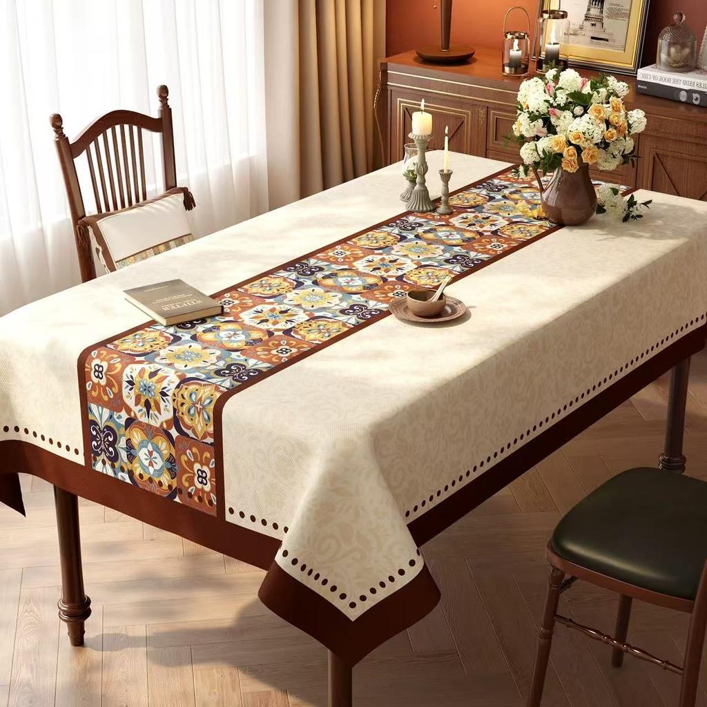 American Style Vintage Table Runner with Floral Jacquard Weave for Coffee Table Living Room Home Decoration Outdoor Picnic Mat