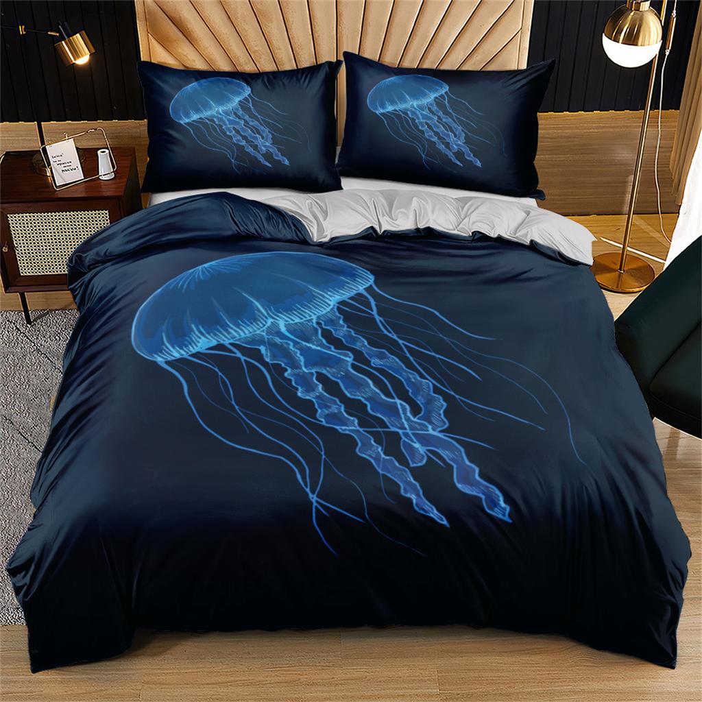 3D Printed Design Jellyfish Duvet Cover Pillowcase 2/3pcs, Microfiber Bedding Set Adult Boy Girl Bedroom Children Single Double
