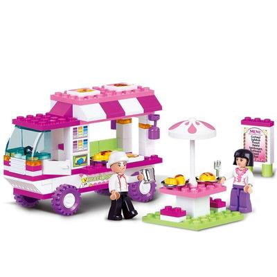 Girl Princess Snack Car Delivery Car Dining Travel Food Truck Building Blocks Figure Toys For Children