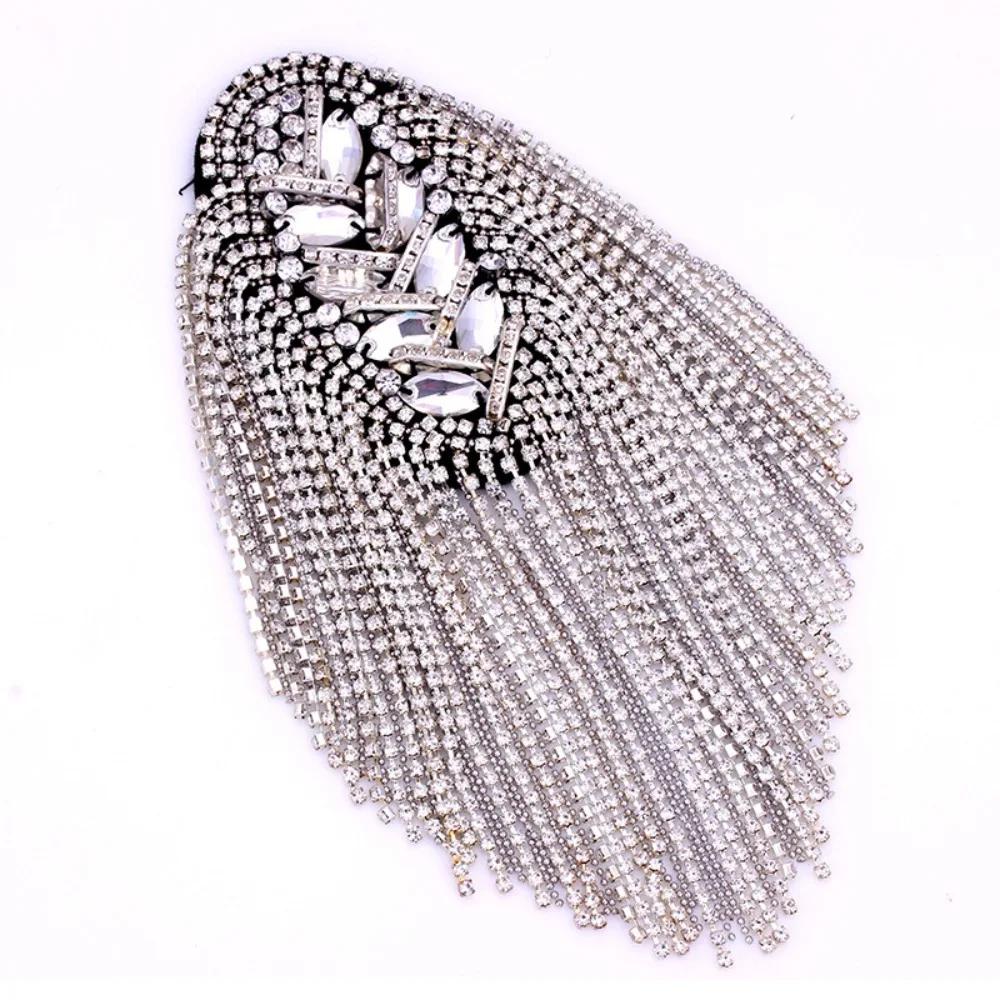 New Rhinestone Shoulder Tassel Epaulet Detachable Gold Shoulder Epaulettes Long Chain Brooch Clothing Accessories