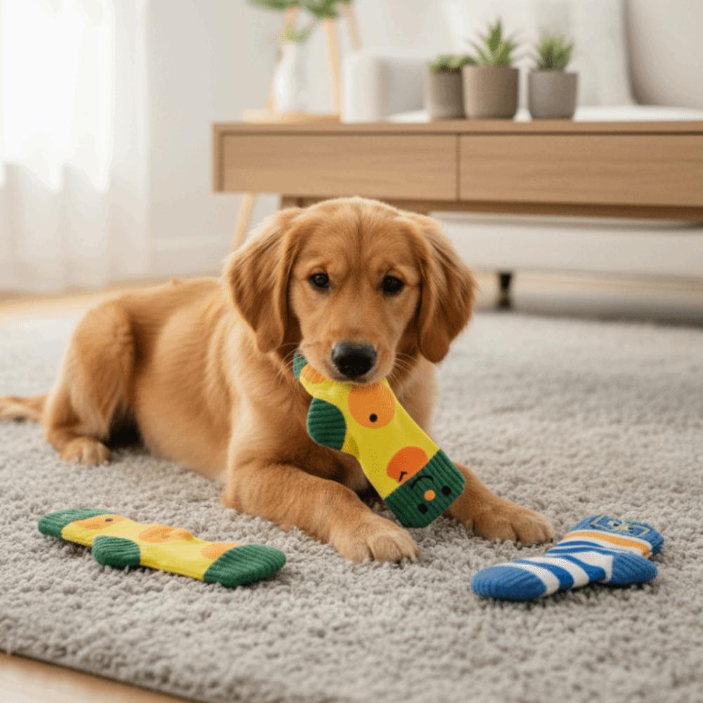 Roliga Betttåliga Hundmatsläckande Strumpor Pipande Färgglada Hundljudskapande Strumpor Tecknad Hundgodisdispenser Träning