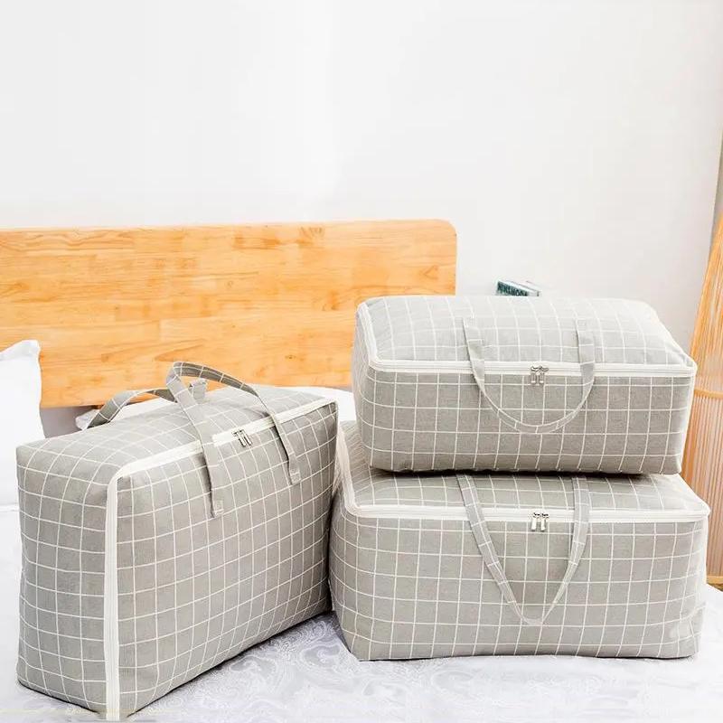 Thicken Cotton Linen Home Sundries Storage Bag Big-capacity Clothes Quilt Moisture-proof Bag Portable Moving Luggage Packing Bag
