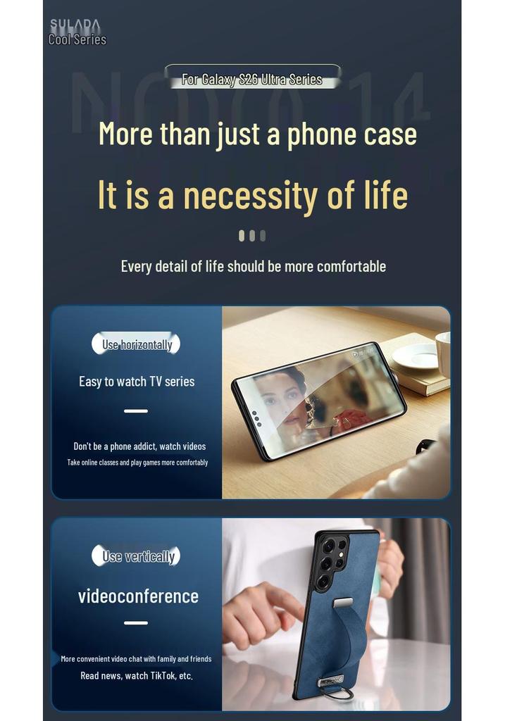 Samsung S26 Ultra Phone Case: Luxurious Leather Texture with Wrist Strap, Stand, and Drop-Proof Protection.