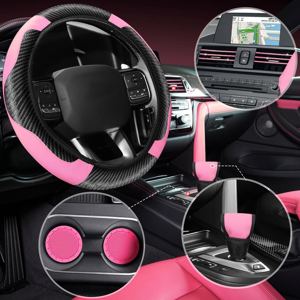 30pc Car Steering Wheel Cover Gear Cover Handbrake Shoulder Guard Armrest Box Mat Line