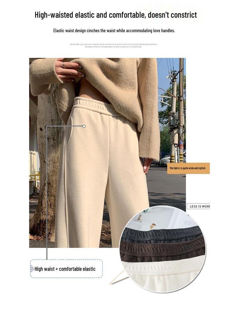 White Cashmere Wide-Leg Sweatpants: Women's 2025 Autumn/Winter High-Waisted Soft Velvet Rice Pants