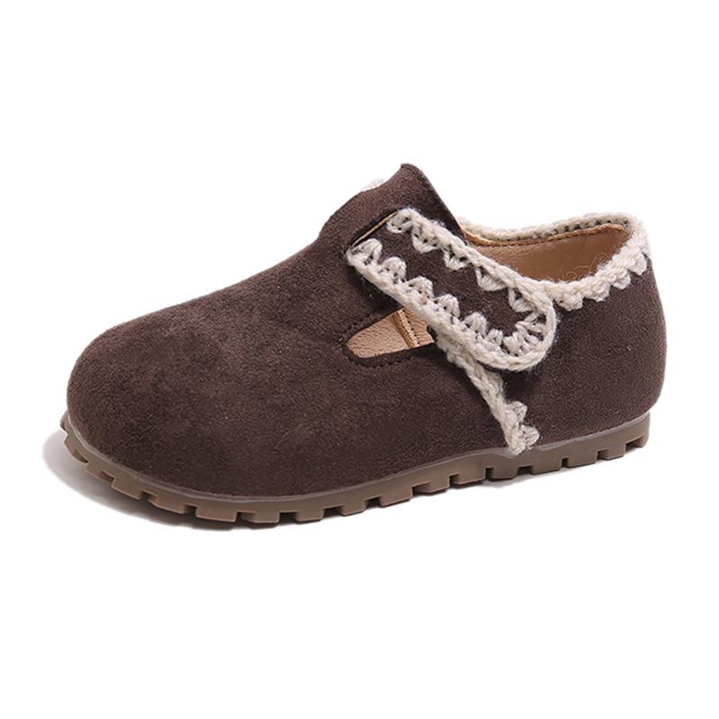 Girls' Winter Retro Fleece-Lined Non-Slip Birkenstock Loafers, Fashionable British Style